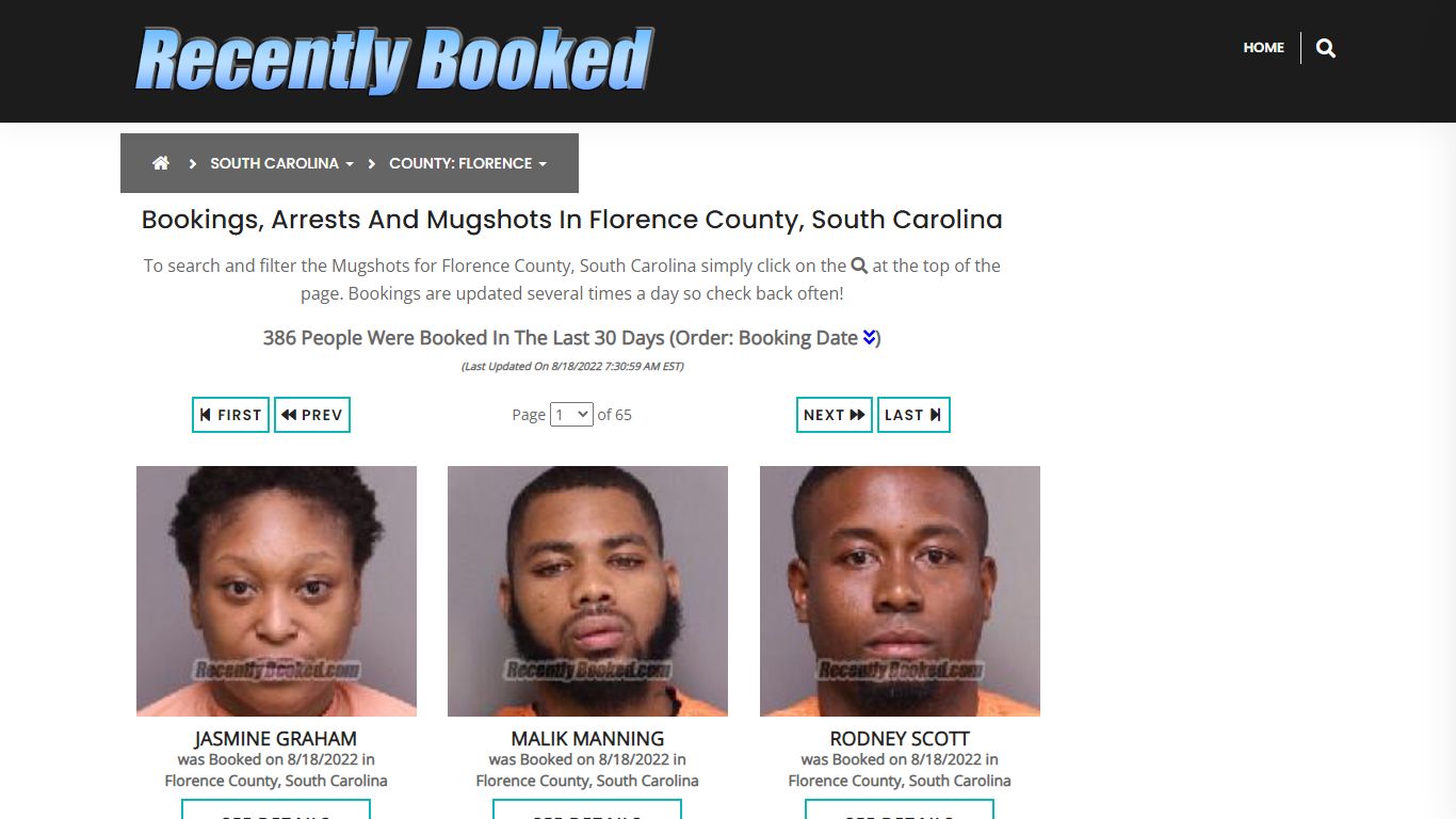 Bookings, Arrests and Mugshots in Florence County, South Carolina